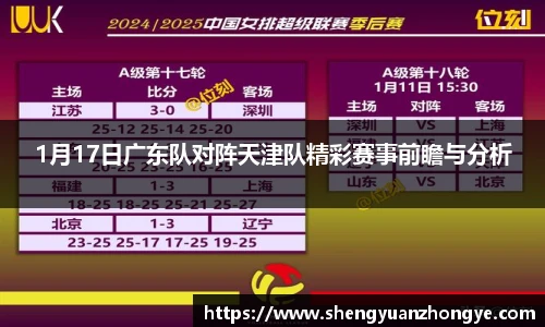 1月17日广东队对阵天津队精彩赛事前瞻与分析